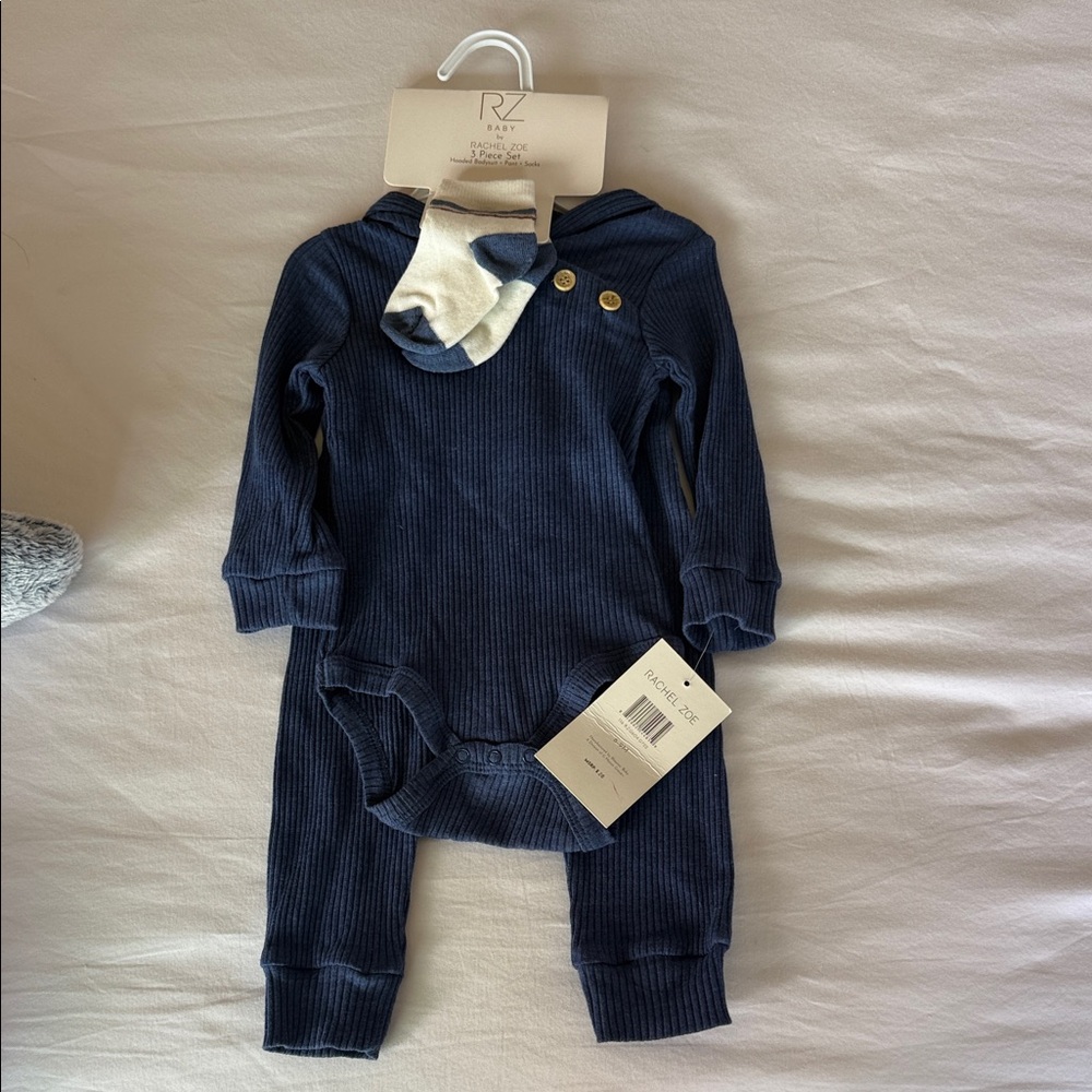 Rachel Zoe Navy Ribbed 2-Piece Baby Set with Socks